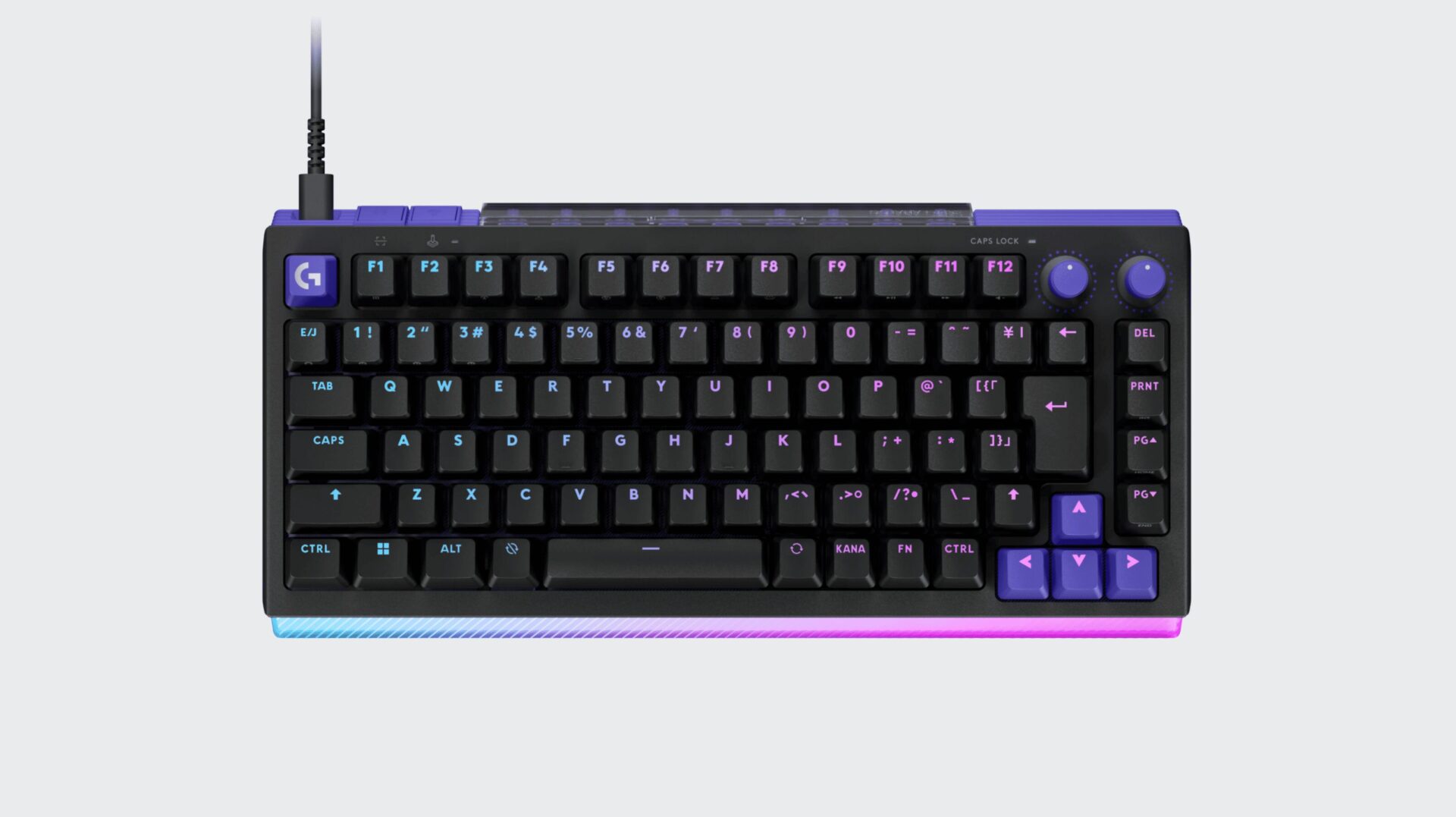 ブラックのG512 X 75を上から写した製品ビジュアル。75%レイアウトで右上にデュアルダイヤルを備える