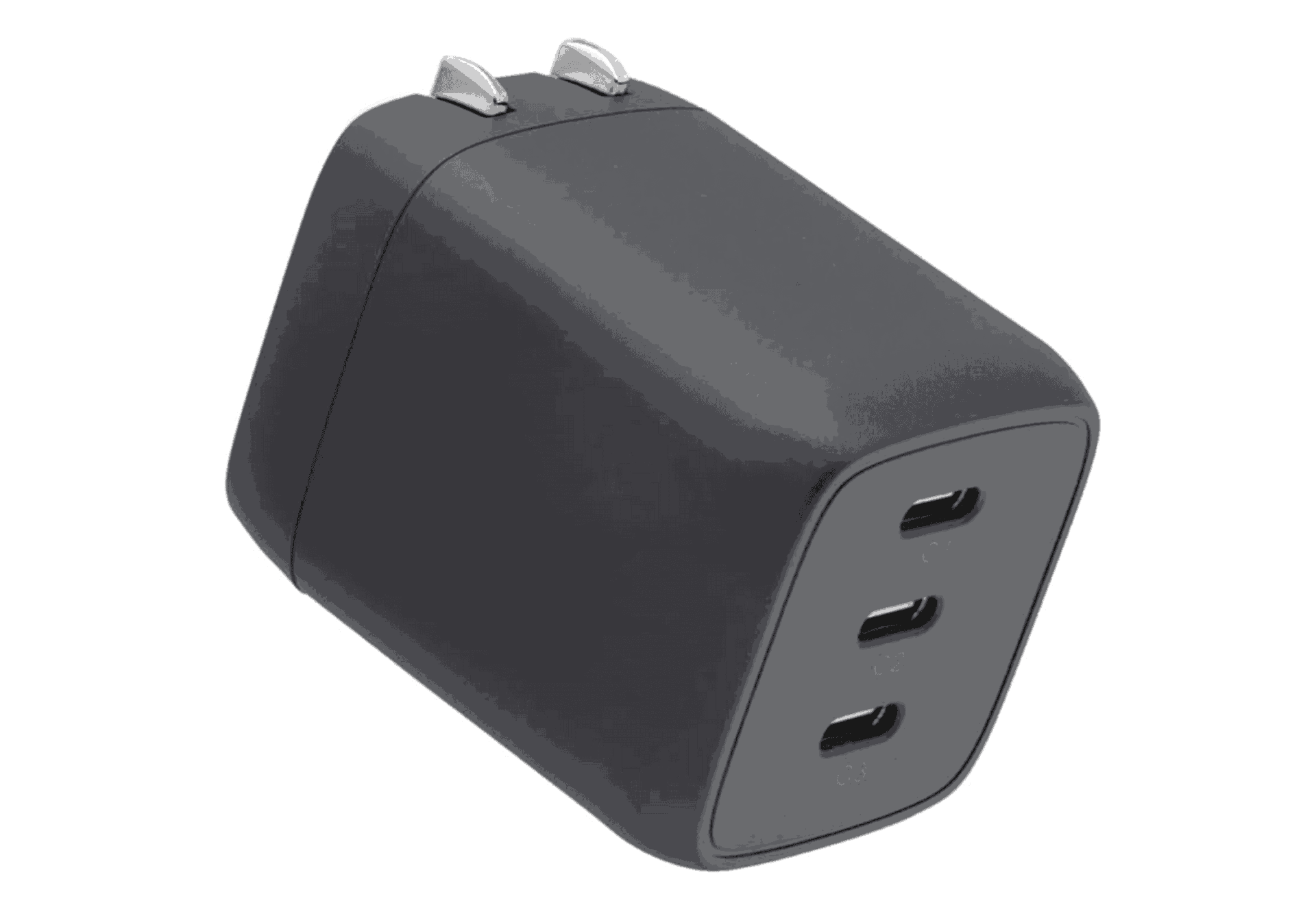 MOTTERUの黒いGaN充電器。底面にC1・C2・C3とラベルされたUSB-Cポートが3つ並ぶ