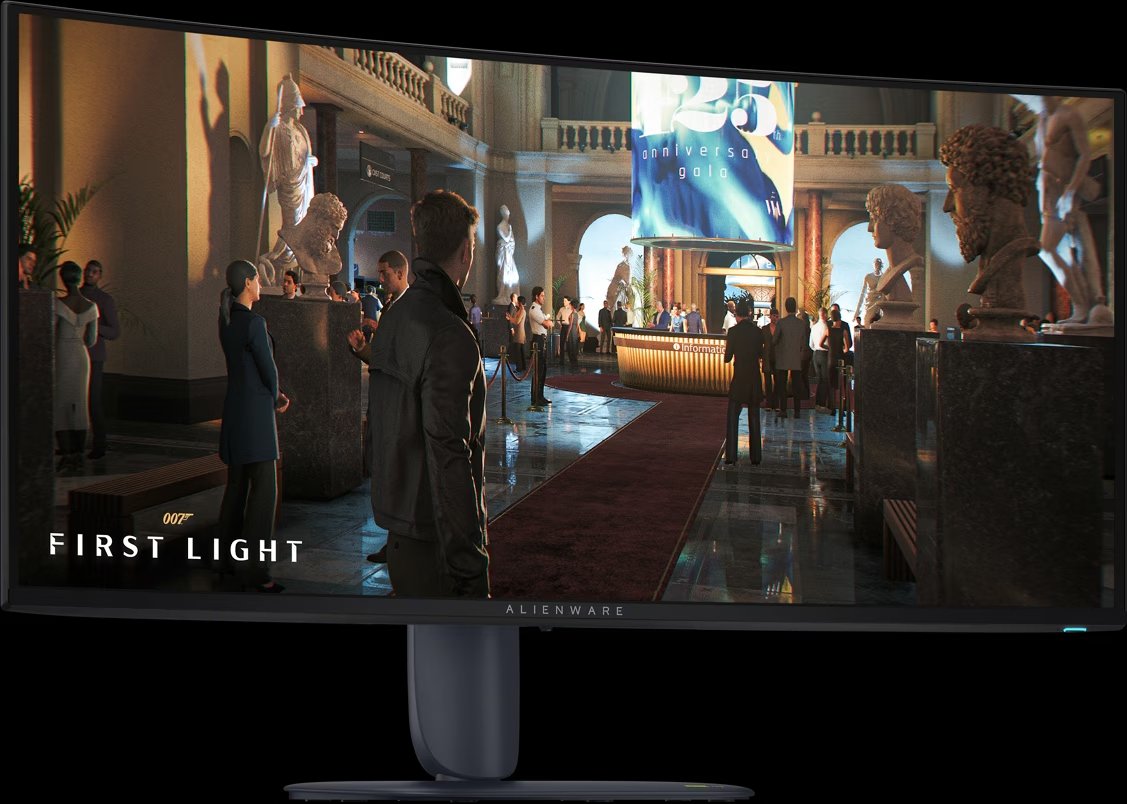 Alienware AW3426DWの製品画像。34型湾曲QD-OLEDパネルのウルトラワイドゲーミングモニター
