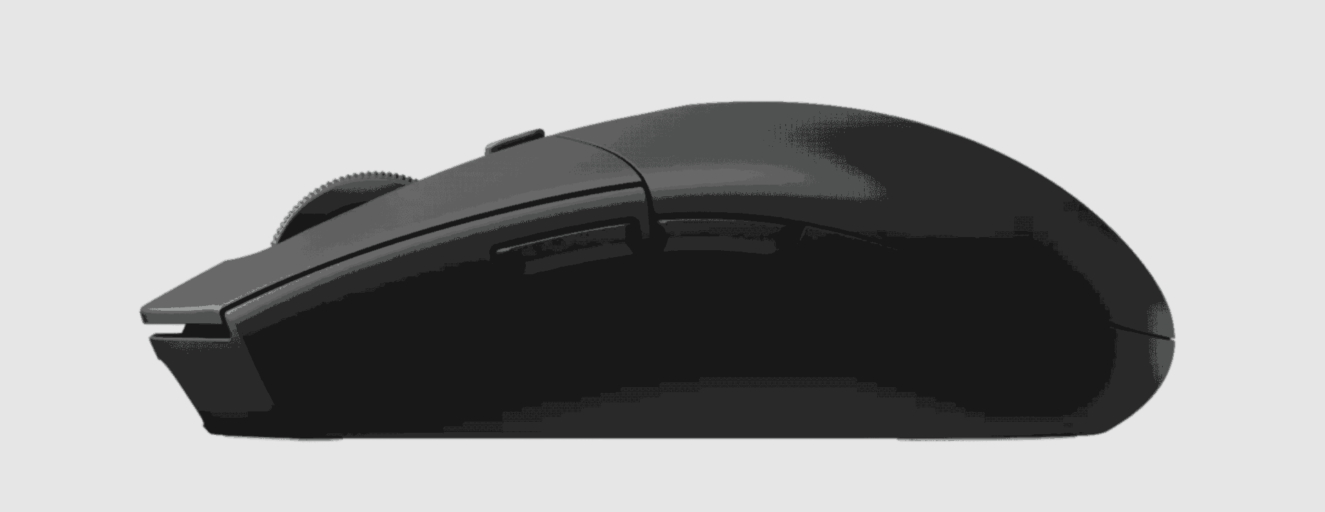ロジクール G304 X SUPERLIGHTを真横から見たサイドプロファイル。高さ38.2mmの低くなだらかな卵型シルエット