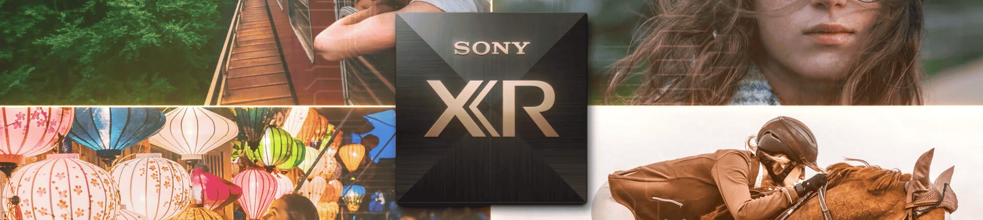 ソニーの認知特性プロセッサー「XR」のチップイメージと、さまざまな被写体の映像