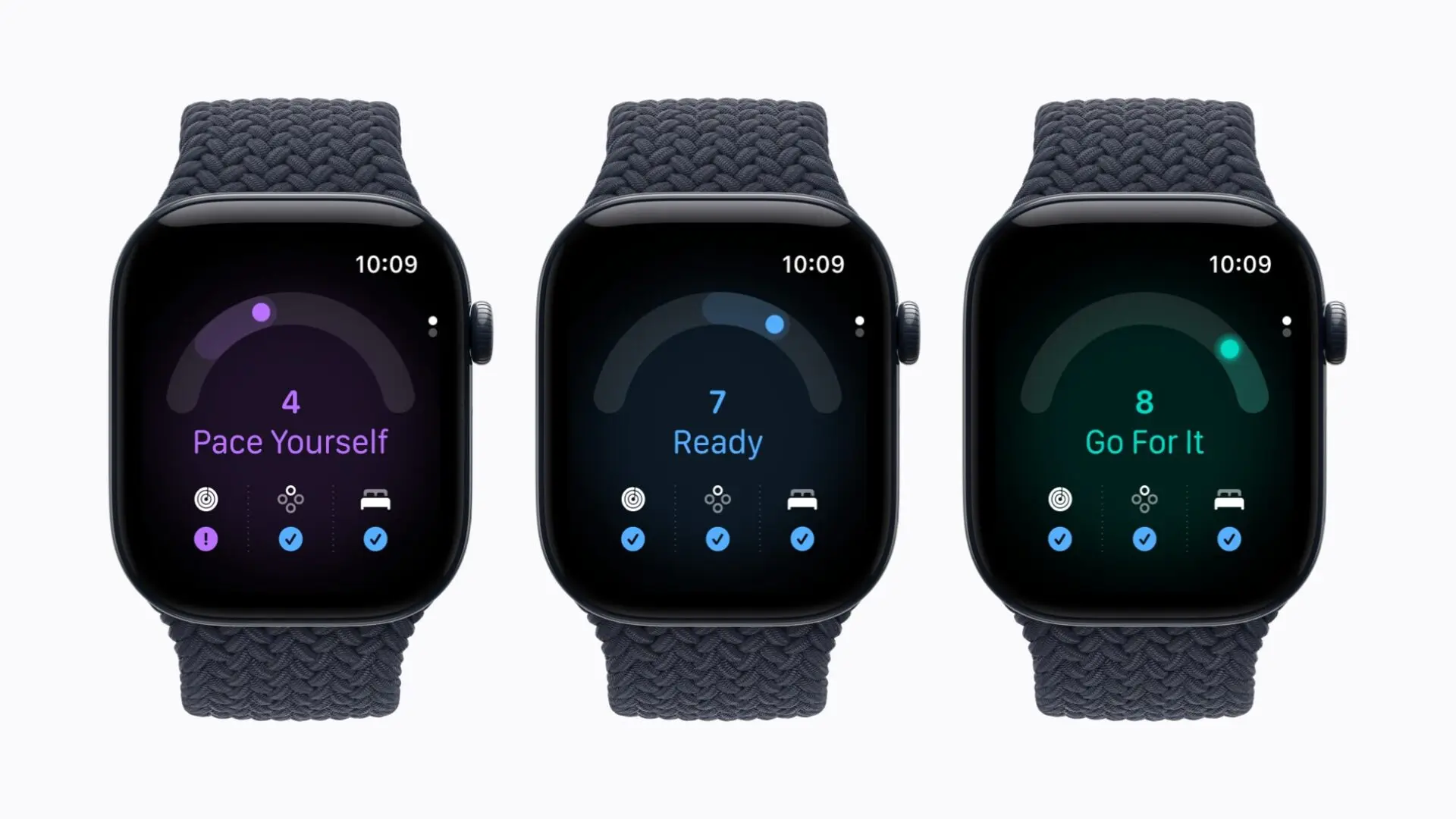 Apple Watch Series 12に「無理せずに」「準備完了」「絶好調」の準備度スコアを表示した3台