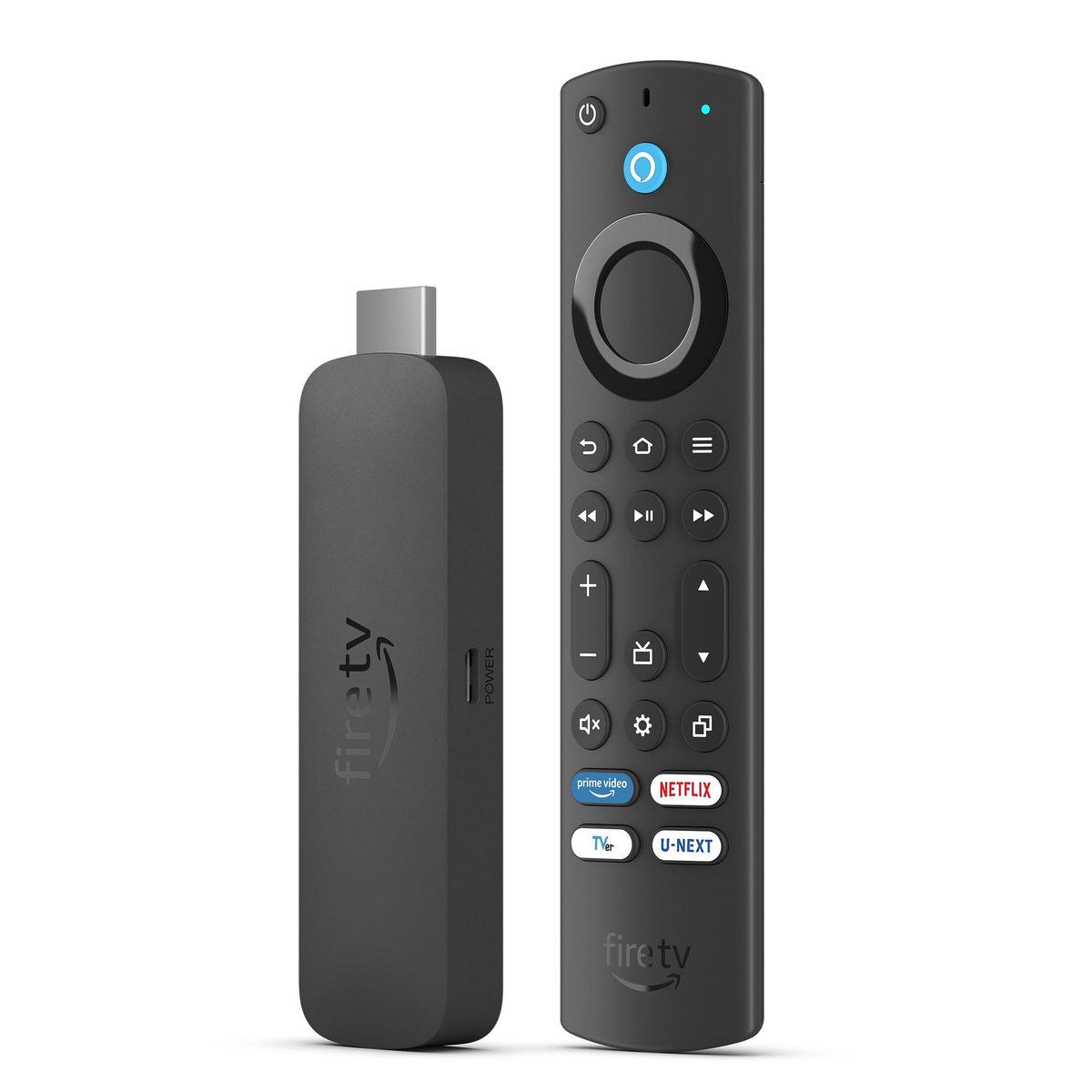 Fire TV Stick 4K Max（第2世代）の本体と付属リモコンの公式画像