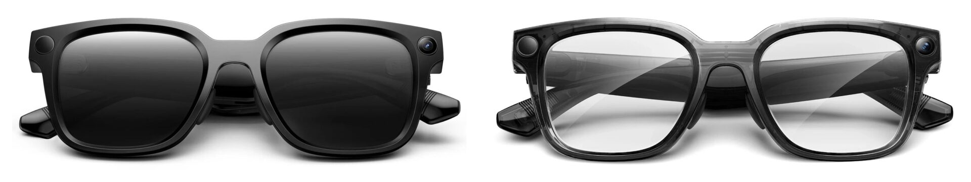 Rokid Ai Glasses Style のブラック(濃い色のレンズ)とトランスペアレントグレー(透明なレンズ)を正面から並べた公式製品画像