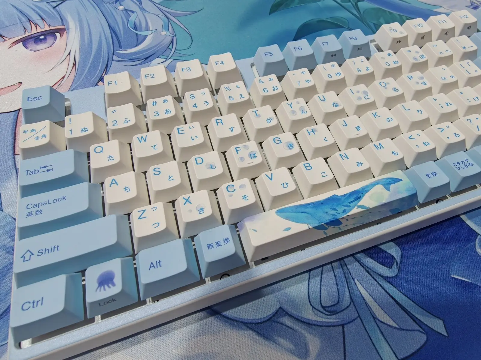 海月雲ろあモデルの寄り。クラゲのLockキーと、クジラが描かれたスペースキー