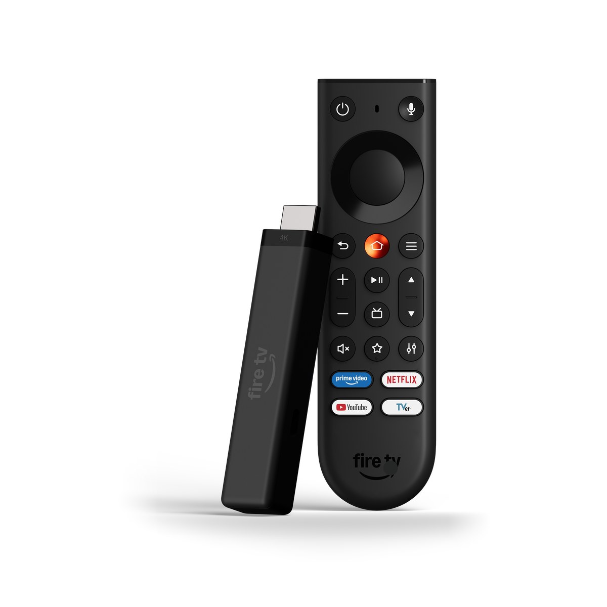 Fire TV Stick 4K（2026）の本体と新しいFire TVリモコンの公式画像