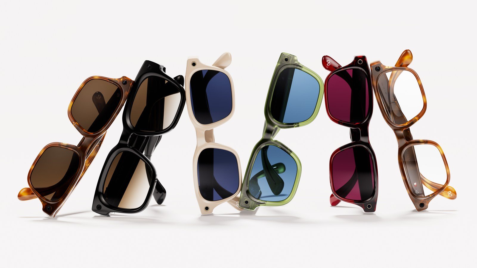 Meta Glassesのさまざまなフレームとカラーを並べた製品写真