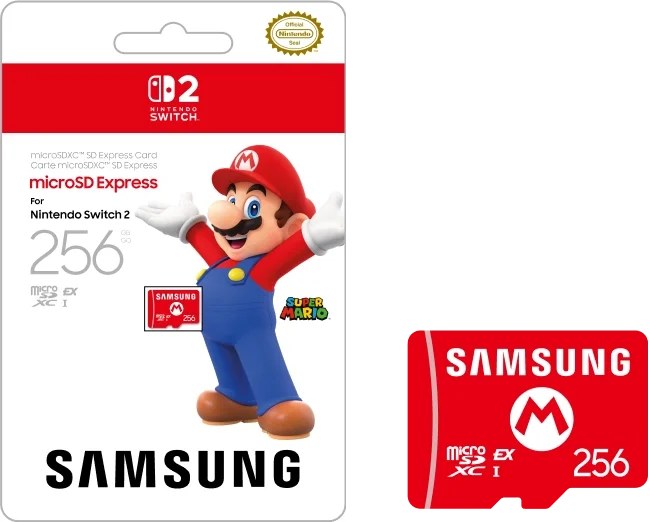 Samsung microSD Express Card 256GB for Nintendo Switch 2のパッケージとカード
